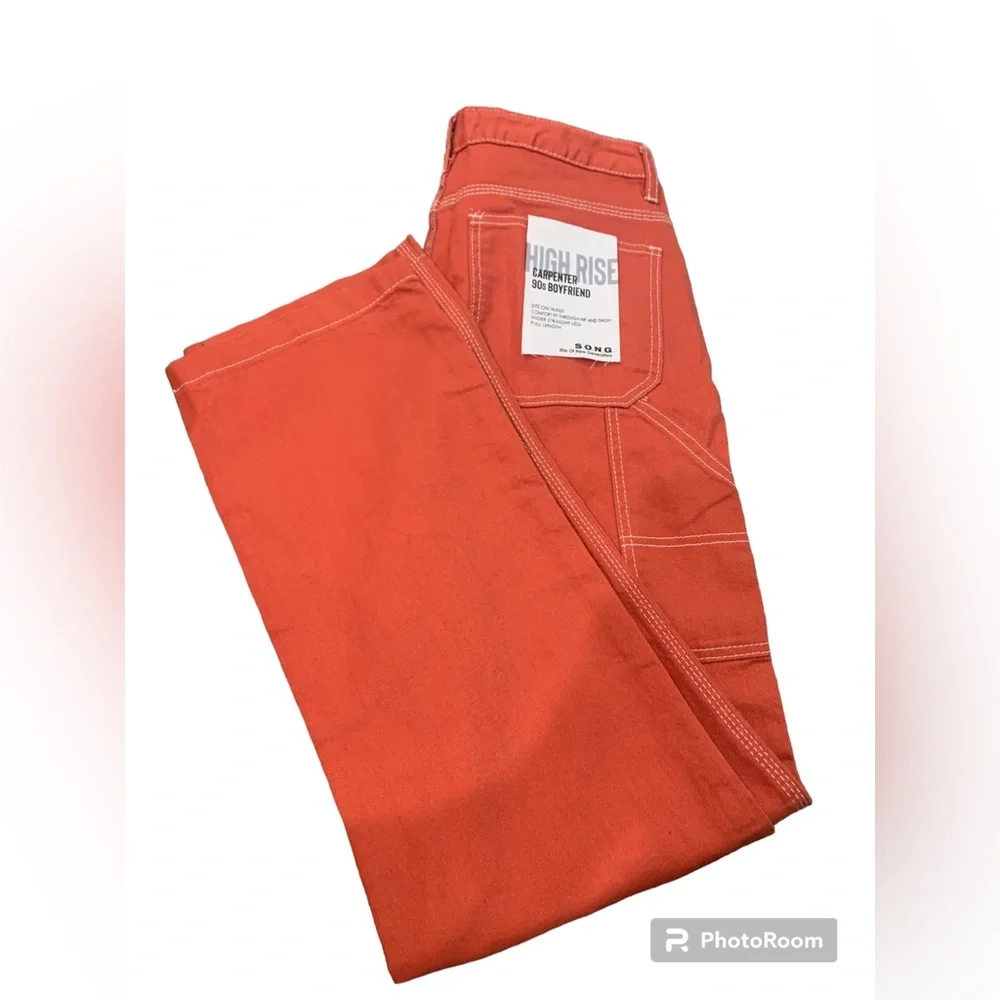 NWT S.O.N.G. Carpenter 90s Boyfriend Jeans Burnt Orange Women’s Size 28/7 - Picture 3 of 9
